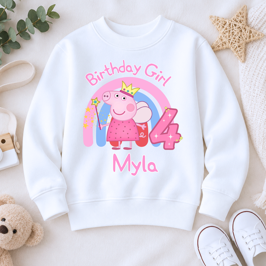 Girls Personalised Peppa Pig Birthday Sweatshirt - Personalised Peppa Pig Birthday Jumper, peppa pig fairy birthday shirt, personalised peppa jumper, peppa birthday sweatshirt