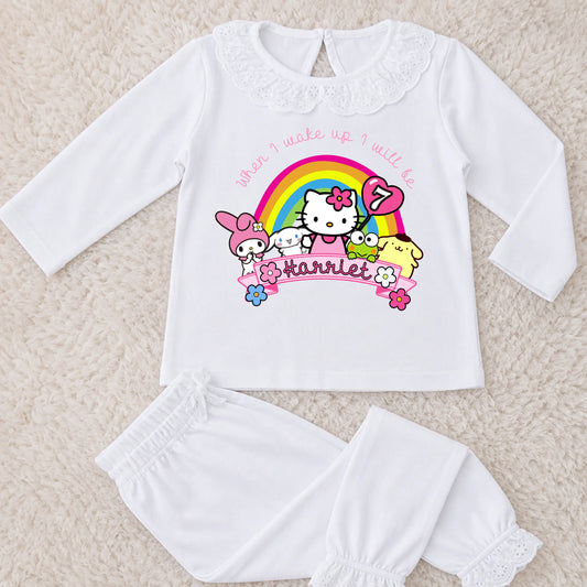 Personalised Hello Kitty Birthday Pyjamas for Girls – Custom Name & Age Kids PJs AishaBaileyDesigns