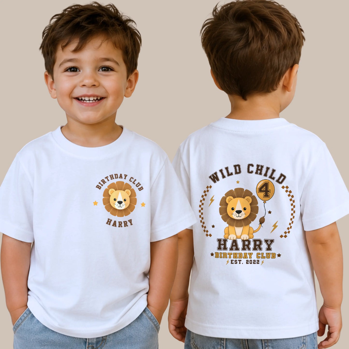 Personalised Lion Birthday T-Shirt for Boys - Birthday Club Back & Front Print AishaBaileyDesigns