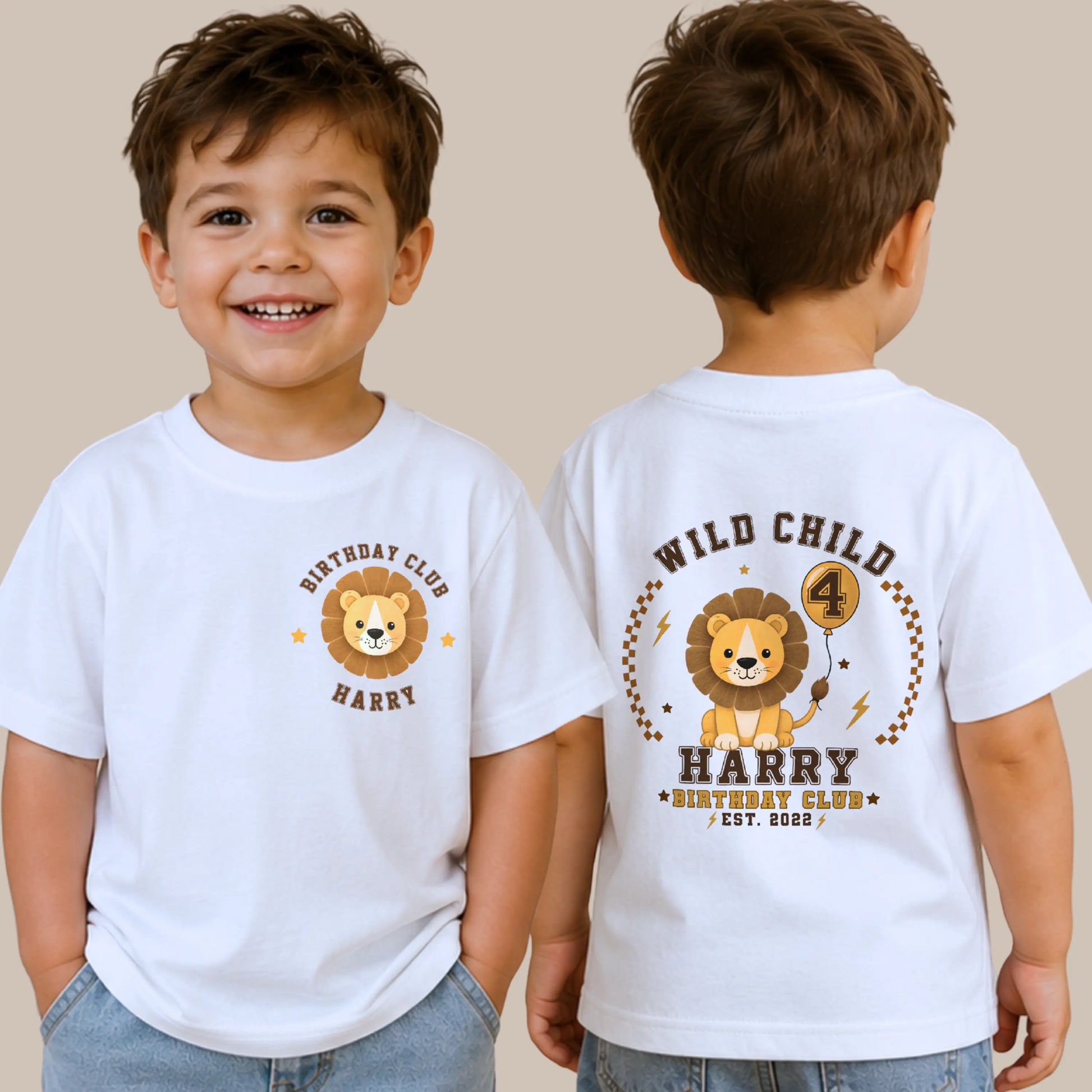 Personalised Lion Birthday T-Shirt for Boys - Birthday Club Back & Front Print AishaBaileyDesigns