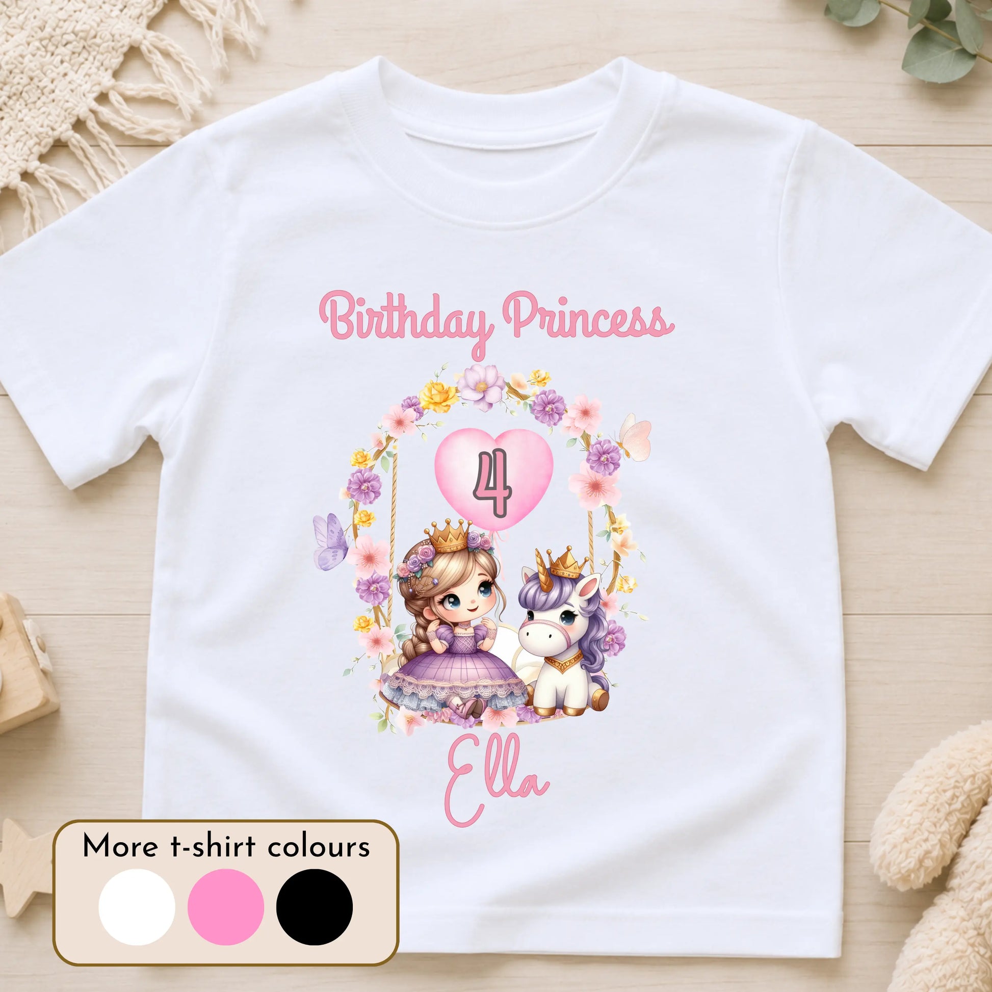Personalised Lilac Princess Unicorn Birthday T-Shirt for Girls AishaBaileyDesigns