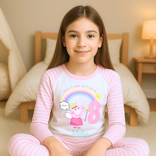 Peppa pig birthday pyjamas, When i wake up peppa, girls peppa pig gift, girls peppa rainbow birthday pyjamas