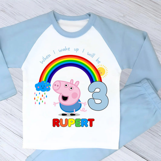 Personalised Boys George Pig Birthday Pyjamas Personalised – Peppa Pig Name & Age PJs AishaBaileyDesigns
