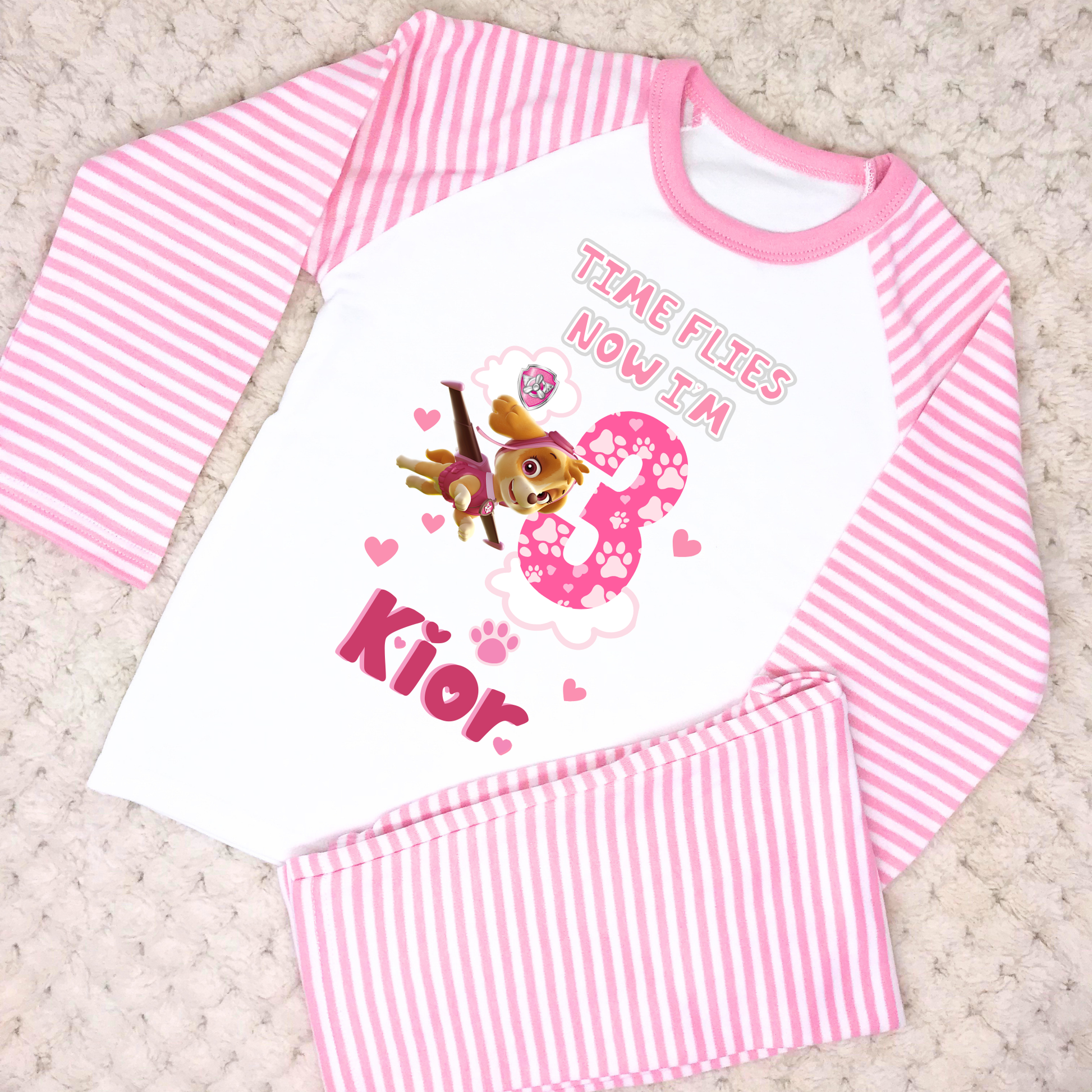 Girls Pink Paw Patrol birthday Pyjamas wih Personalisation, paw patrol birthday pyjamas, paw patrol with name, when i wake up paw patrol, personalised pajamas, kids paw patrol outfit