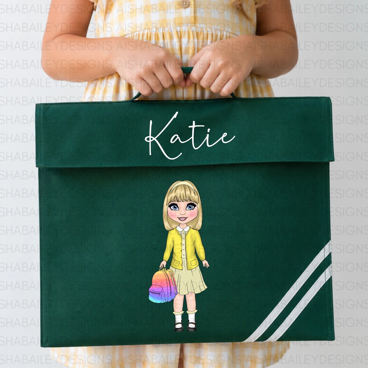 Personalised Back to School Book Bag for Girls | Custom Kids Character Design AishaBaileyDesigns