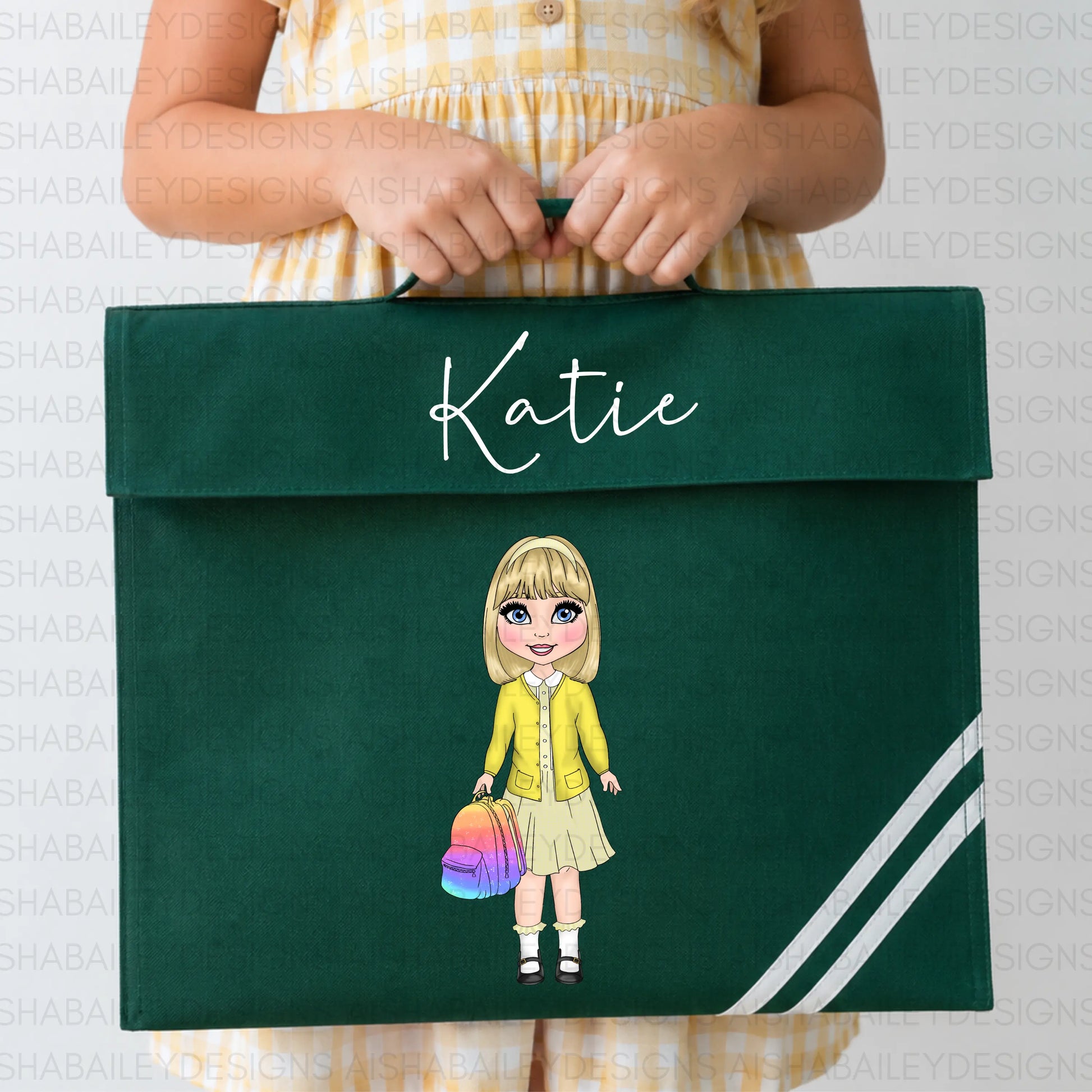 Personalised Back to School Book Bag for Girls | Custom Kids Character Design AishaBaileyDesigns