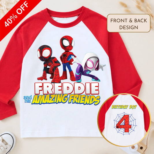 Boys Personalised Spidey Birthday Top – Raglan Baseball Style Top, Reduced to Clear AishaBaileyDesigns