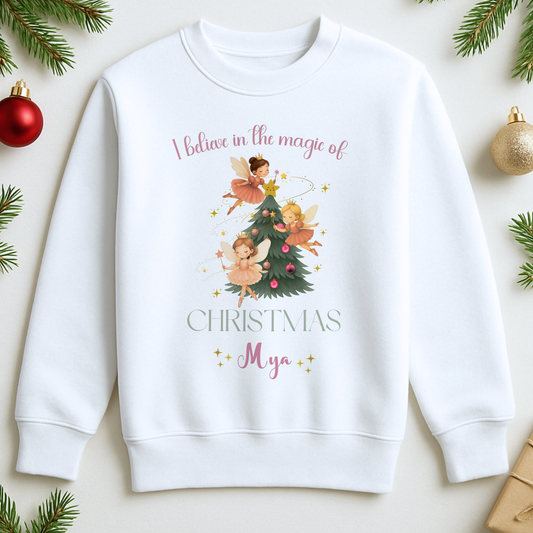 Personalised Christmas Sweatshirt for Girls – Magical Fairy Christmas Jumper, Christmas Jumper day for Children