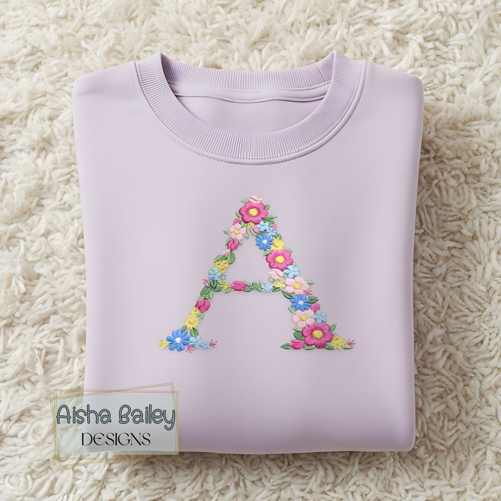 Personalised Embroidered Sweatshirt for girls with embroidered initial in pastal colours and floral