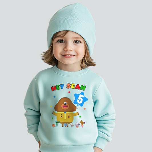 Hey Duggee Birthday Sweatshirt - Hey Duggee Personalised Birthday Jumper, hey duggee personalised, personalised hey duggee birthday jumper, hey duggee birthday sweashirt, 
