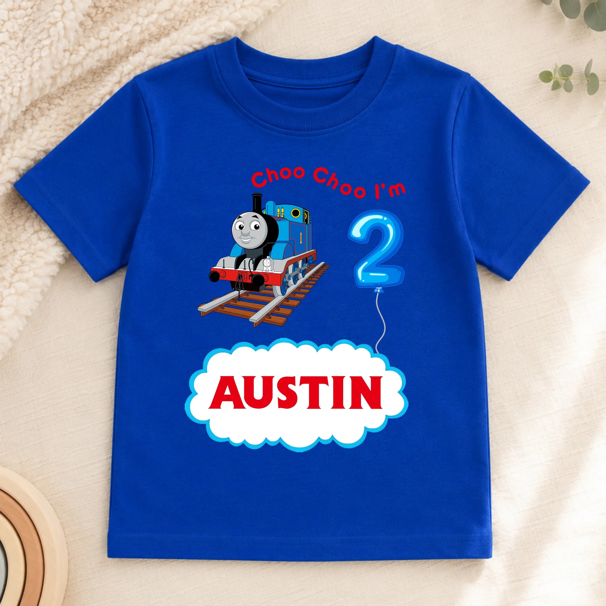 Boys Personalised Thomas the Tank Engine Birthday T-shirt - any name and age, Perfect for 2nd Birthday AishaBaileyDesigns