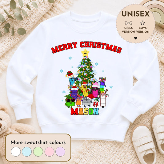 Children's Personalised Numberblocks Christmas Jumper: Xmas Sweatshirt AishaBaileyDesigns