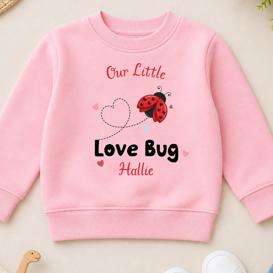 Girls Personalised Sweatshirt: Personalised Valentine Love Bug Jumper for Everyday Wear AishaBaileyDesigns