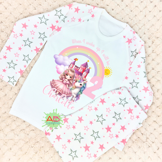 Birthday Pyjamas - Personalised Princess and Unicorn PJs for Girls