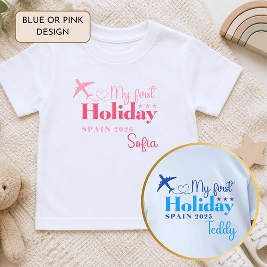 Children's Personalised First Holiday T-Shirt – Custom Name, Destination & Year - Family Vacation Shirt AishaBaileyDesigns