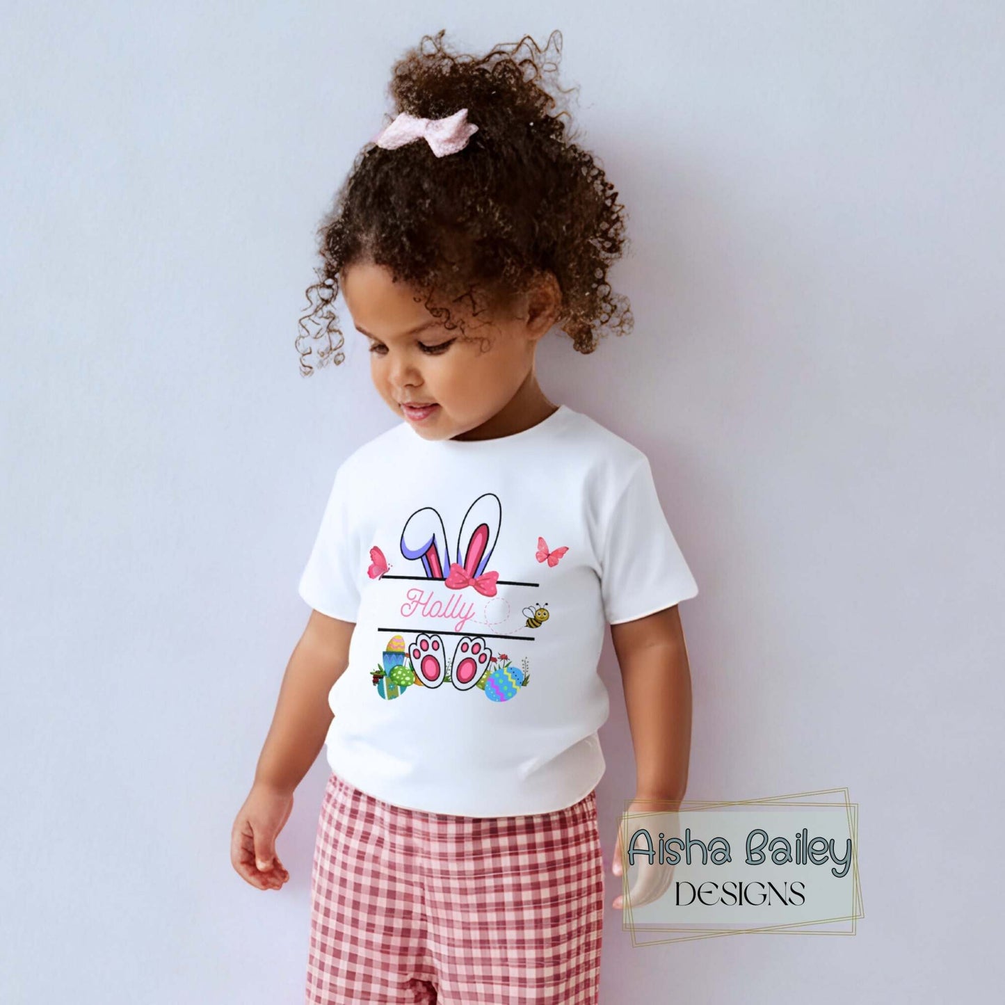 Personalised Easter Top for girls with a white rabbit and custom name. Choice of t-shirt or sweatshirt