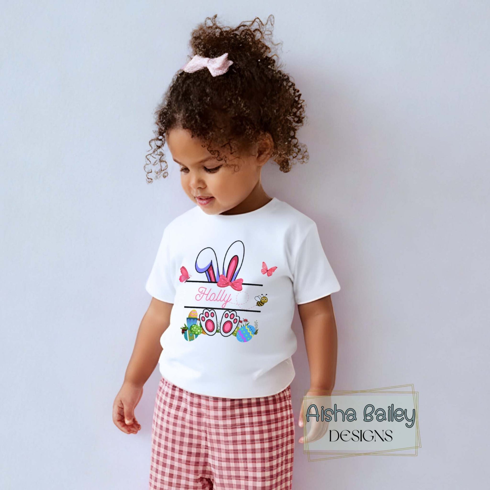 Personalised Easter Top for girls with a white rabbit and custom name. Choice of t-shirt or sweatshirt