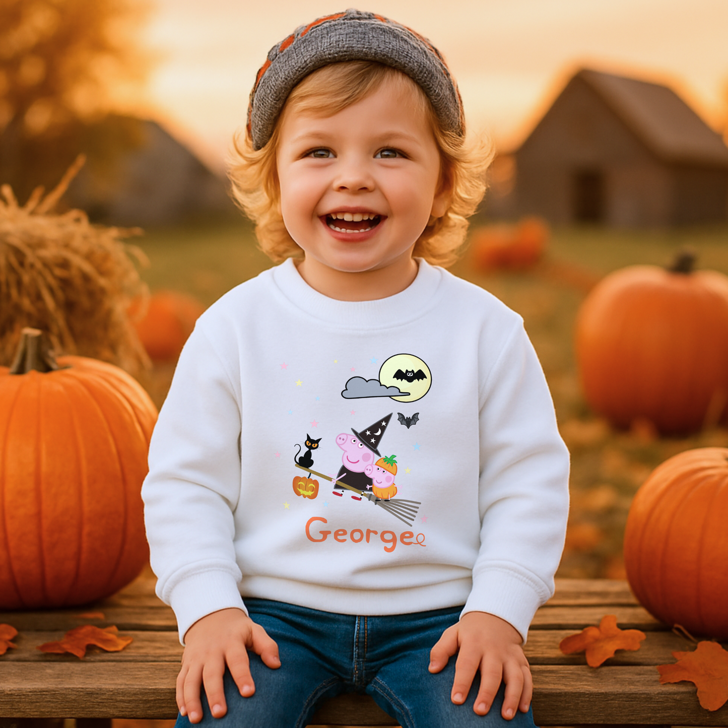personalised halloween sweatshirt, Personalised Peppa Pig Halloween sweatshirt for kids with witch design and custom name