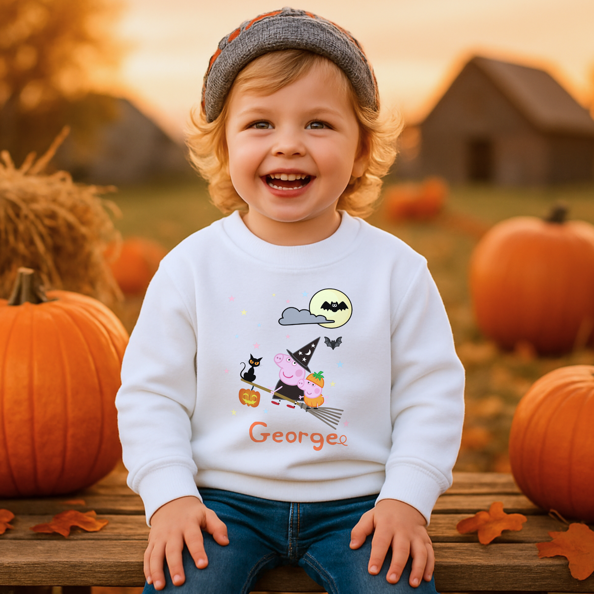 personalised halloween sweatshirt, Personalised Peppa Pig Halloween sweatshirt for kids with witch design and custom name