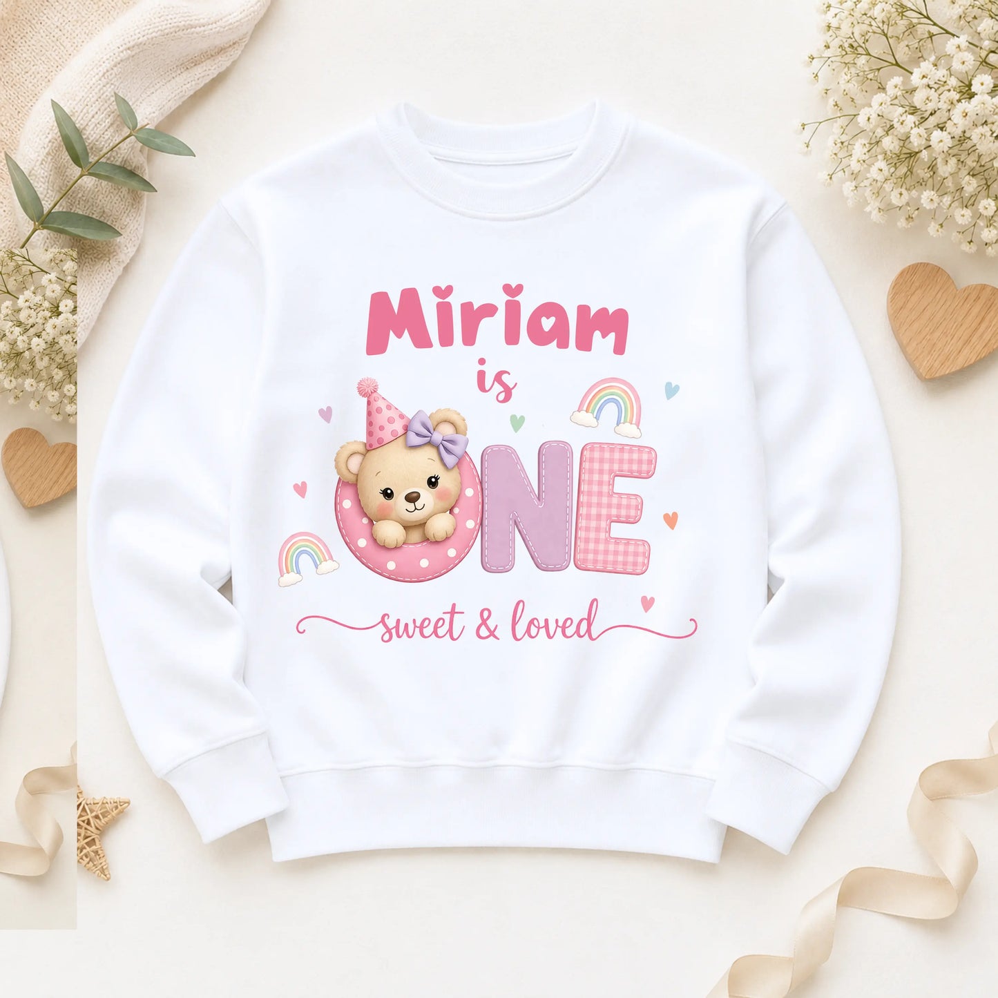 Personalised 1st Birthday Sweatshirt: Girls Cute Bear Birthday Jumper AishaBaileyDesigns