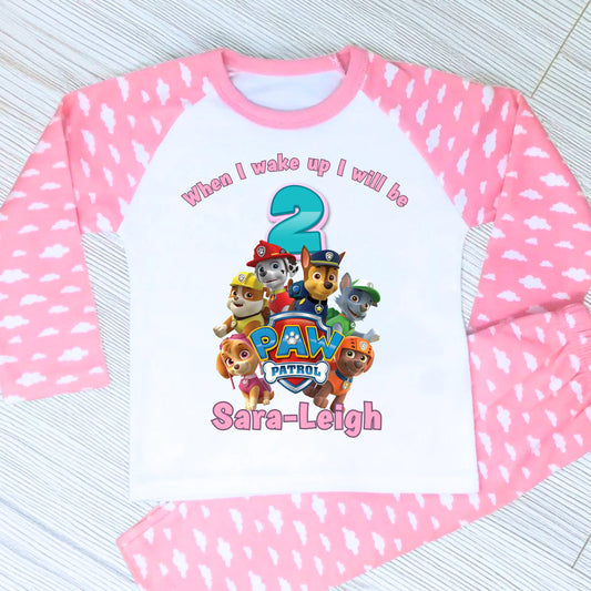Girls Personalised Paw Patrol Birthday Pyjamas  - any name and age AishaBaileyDesigns