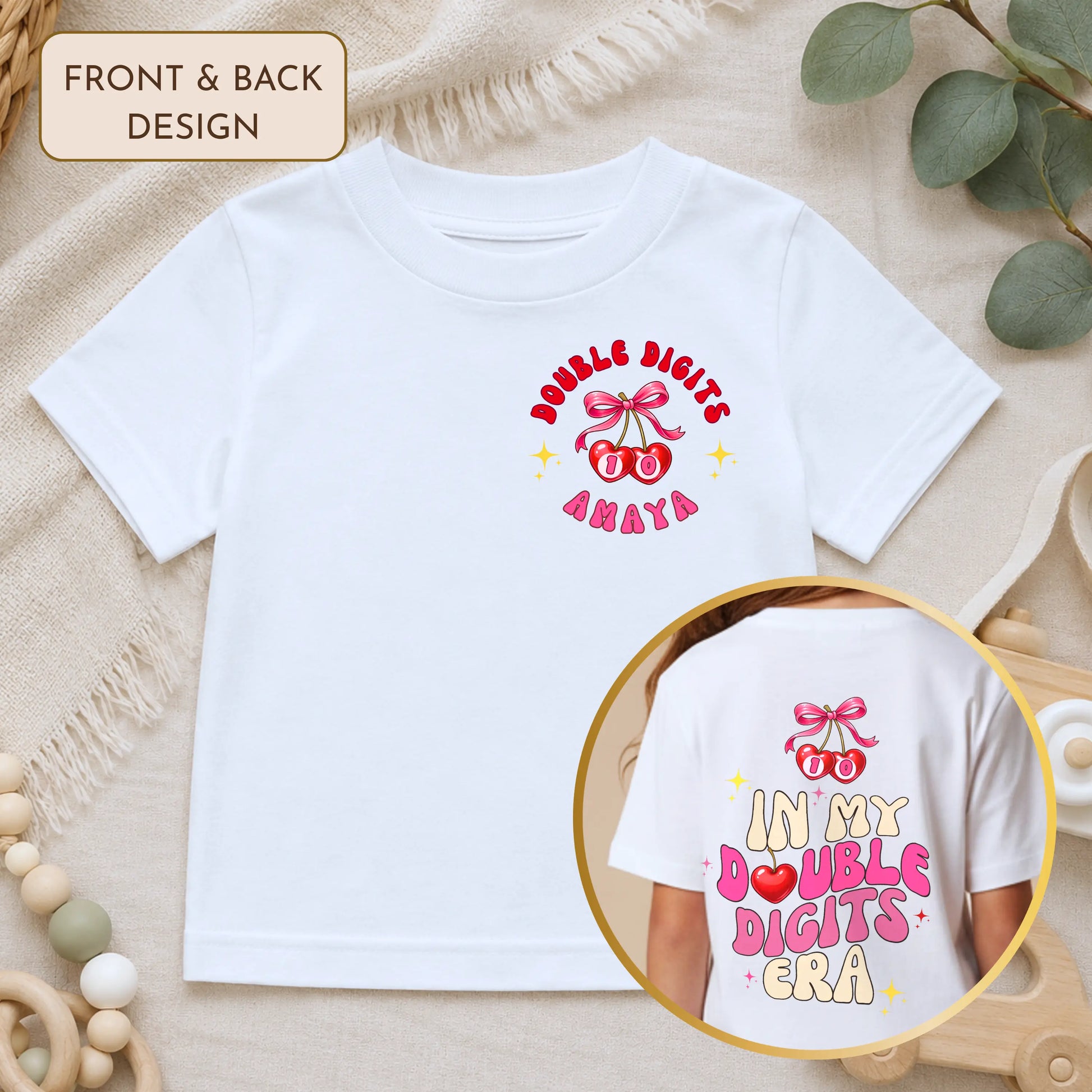 Personalised Double Digits Birthday T-Shirt for Girls - Cherry Themed Birthday Shirt AishaBaileyDesigns
