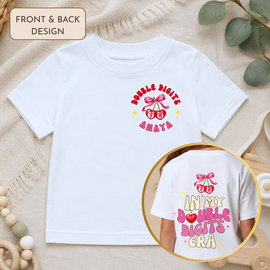 Personalised Double Digits Birthday T-Shirt for Girls - Cherry Themed Birthday Shirt AishaBaileyDesigns