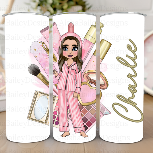 custom tumbler, stylish girls drinkware, pink stripe patterns, birthday gifts, girls pamper gift