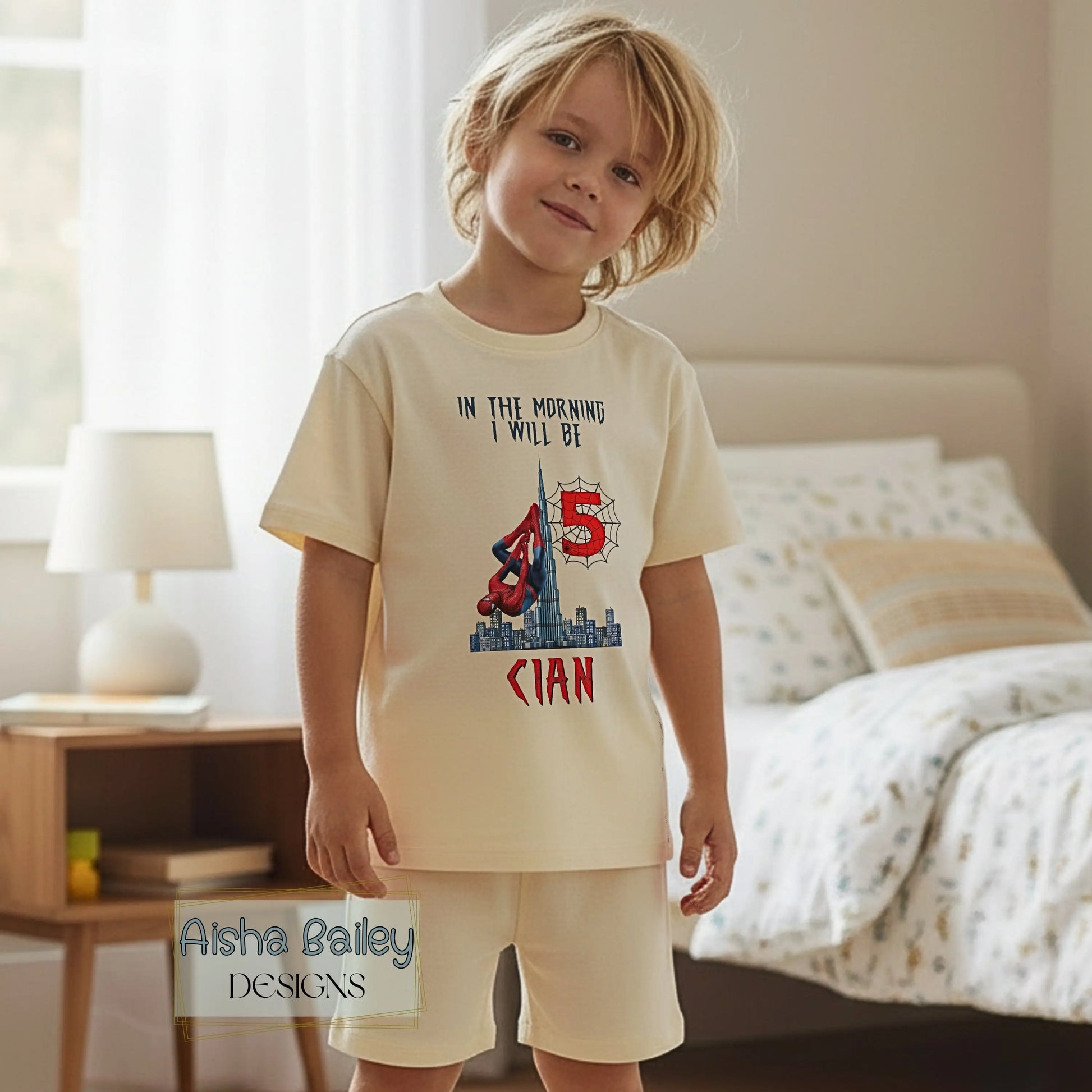 SpiderMan Short Birthday Pyjamas with Custom name and age personalised