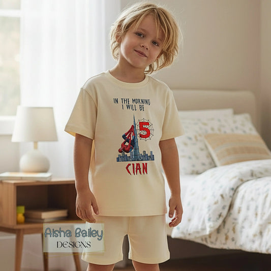 SpiderMan Short Birthday Pyjamas with Custom name and age personalised