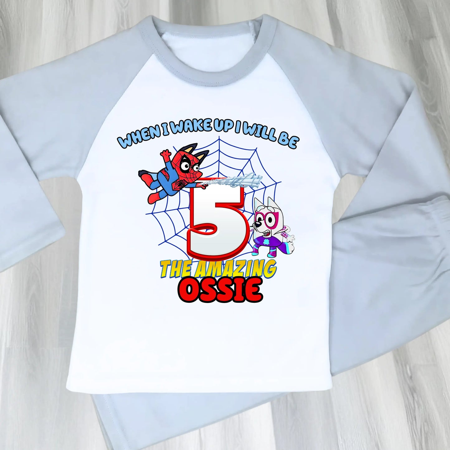 Personalised Spidey Bluey Birthday Pyjamas for Boys  - any name and age AishaBaileyDesigns
