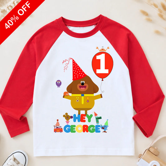 Personalised Hey Duggee Birthday Top for Boys and Girls – Raglan Baseball Style Top, Reduced to Clear AishaBaileyDesigns