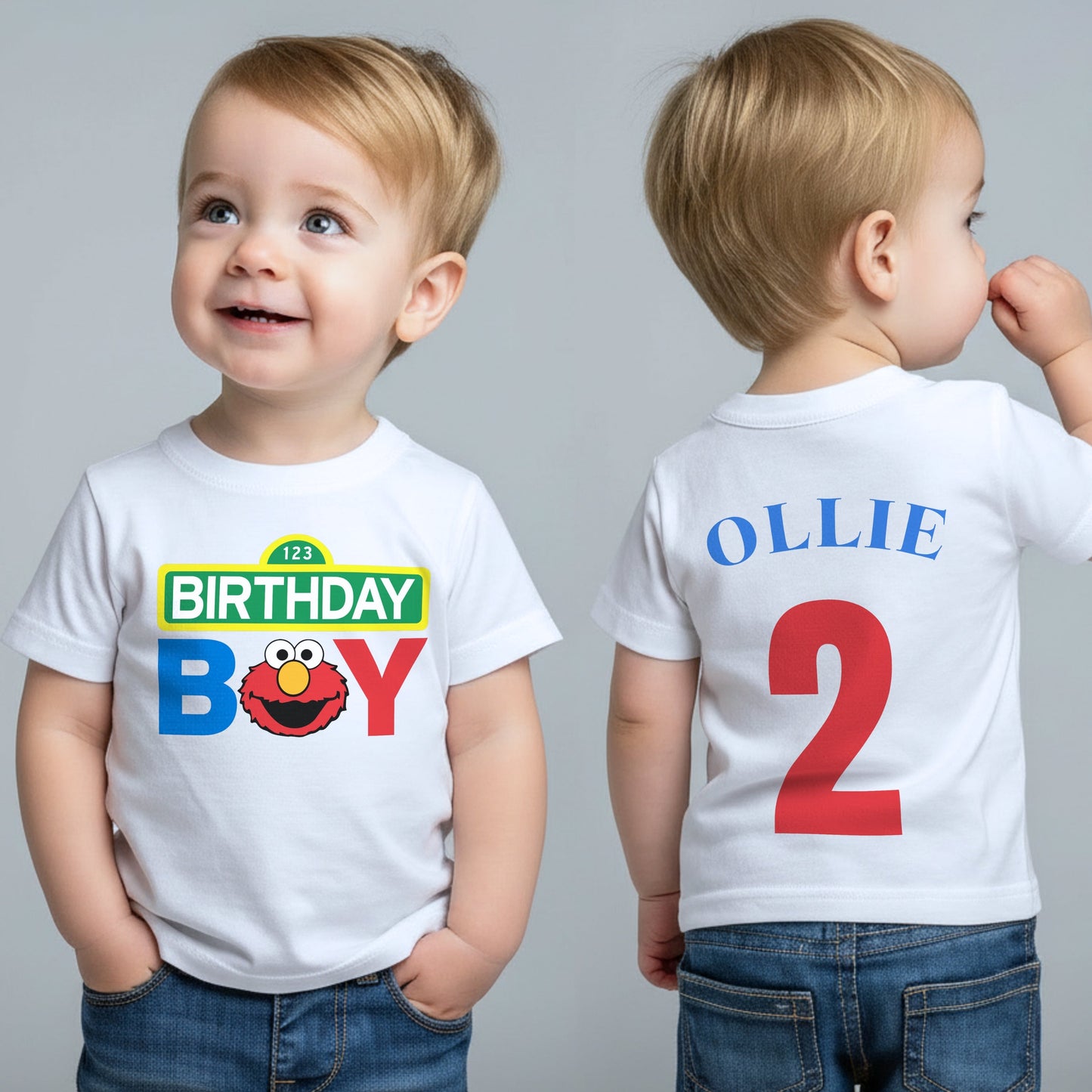 personalised Elmo birthday t-shirt with custom name and age