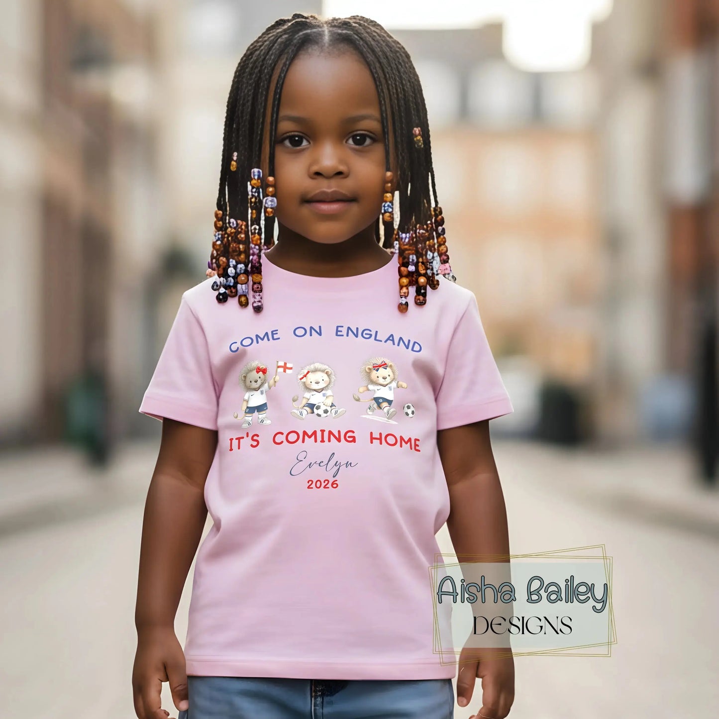 Girls Personalised World Cup T-shirt, England Football 2026 – Come On England It’s Coming Home Top AishaBaileyDesigns