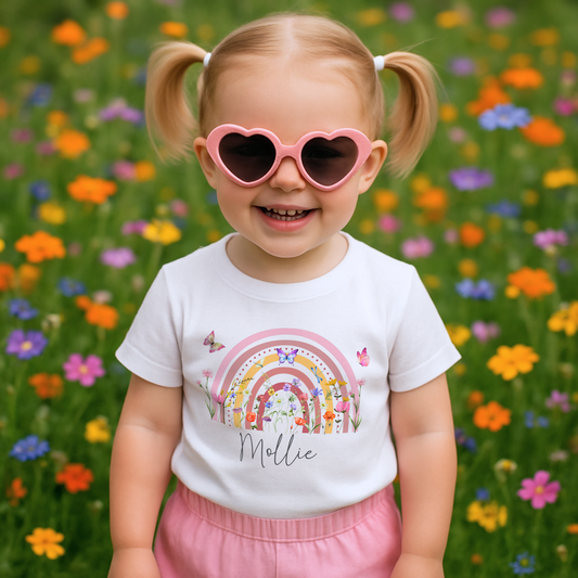 girls personalised t-shirt, boho flower shirt, t-shirt with name, custom name shirt, toddler t-shirt, boho style girls shirt, wildflower custom outfit
