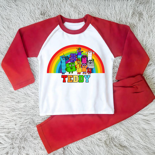 Numberblocks personalised pyjamas, numberblocks custom pjs, numberblocks with name, boys numberblocks pjs