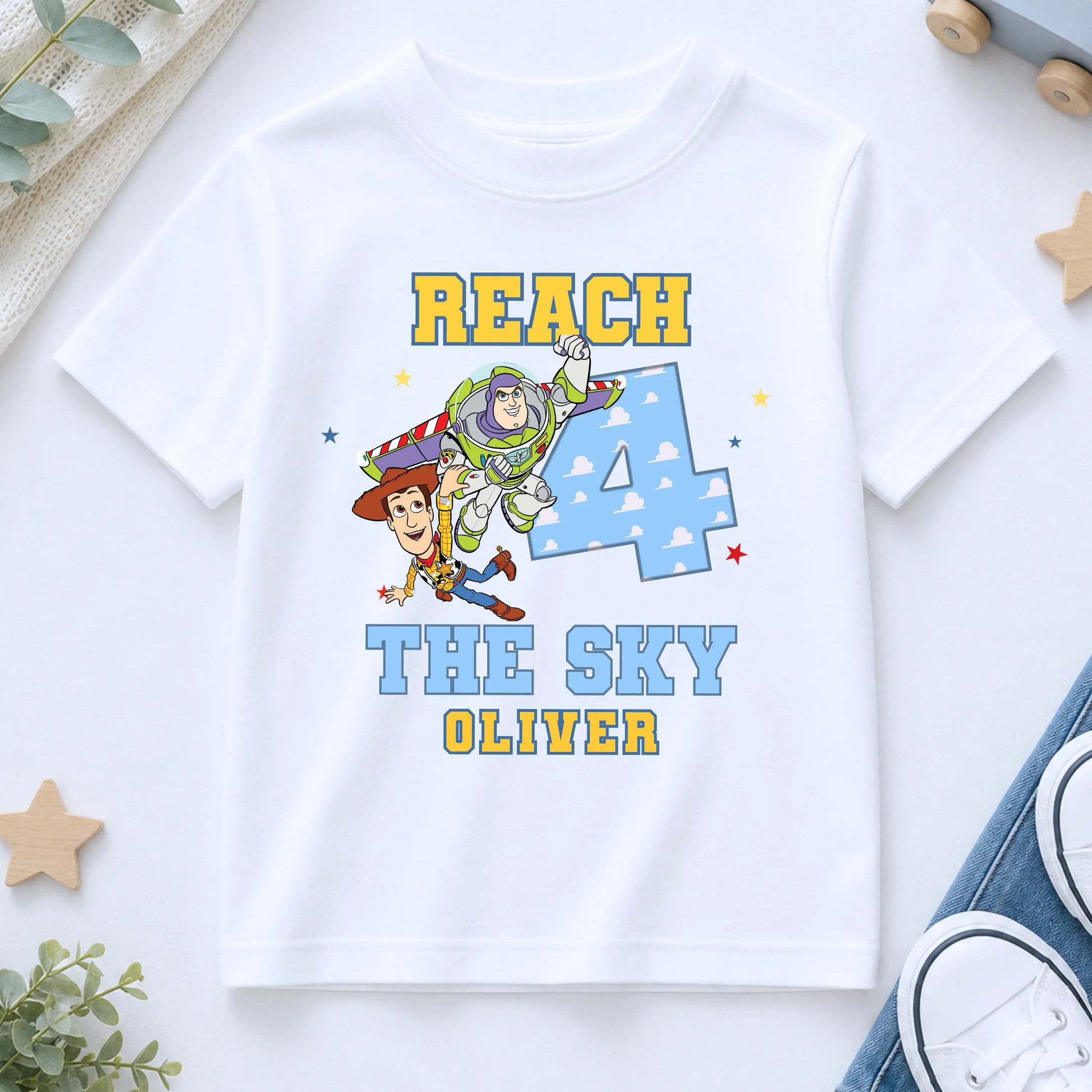 Personalised Toy Story Birthday T-Shirt –  Reach 4 The Sky Boys 4th Birthday Tee AishaBaileyDesigns