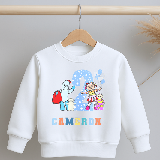 In the night garden birthday sweatshirt, custom name sweatshirt, personalised birthday jumper for boys