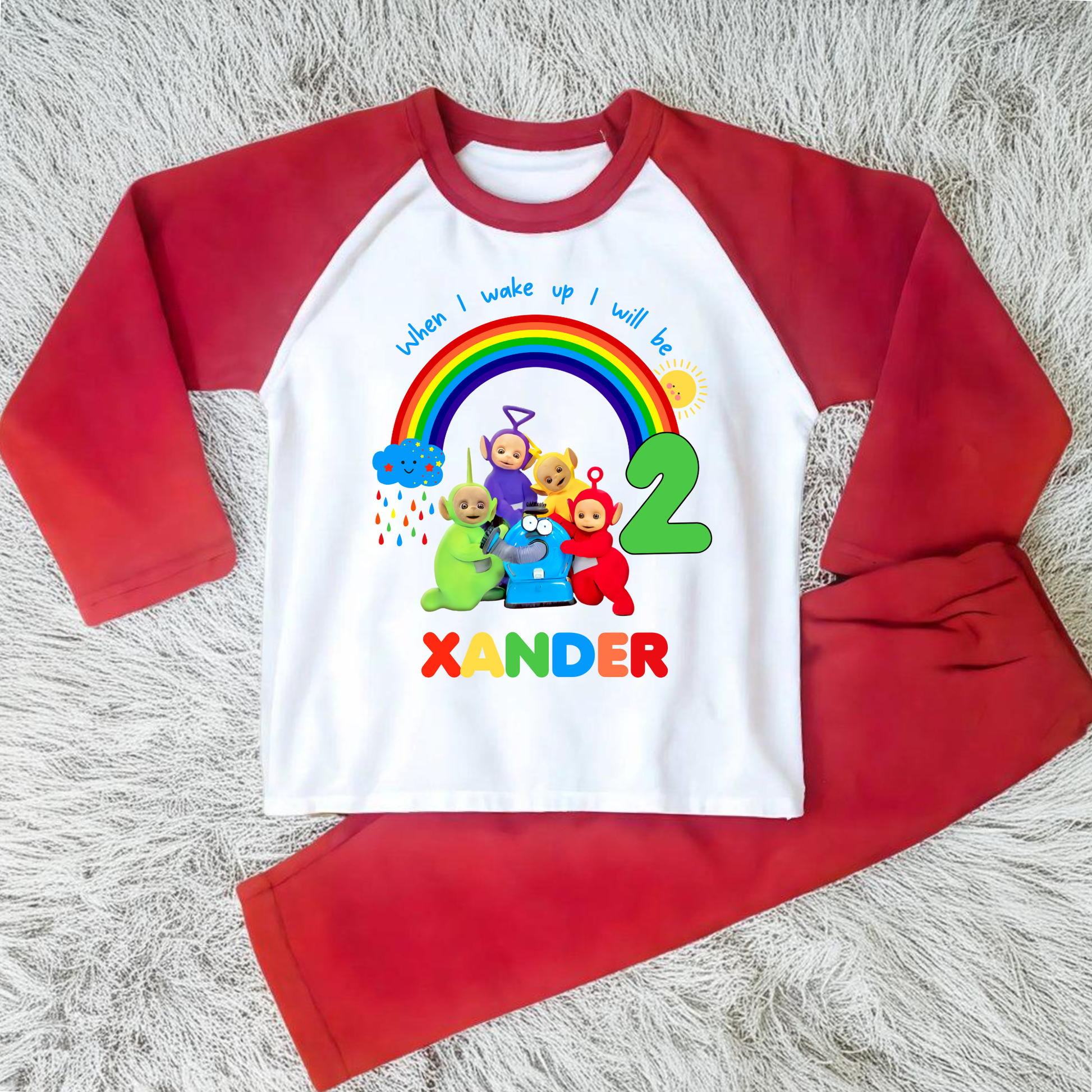 Teletubbies birthday pyjamas, when i wake up teletubbies, teletubbies name age, boys birthday pyjamas with name