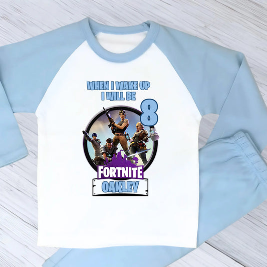 Boys Fortnight Birthday Pyjamas for Gamers with Personalisation  - any name and age AishaBaileyDesigns