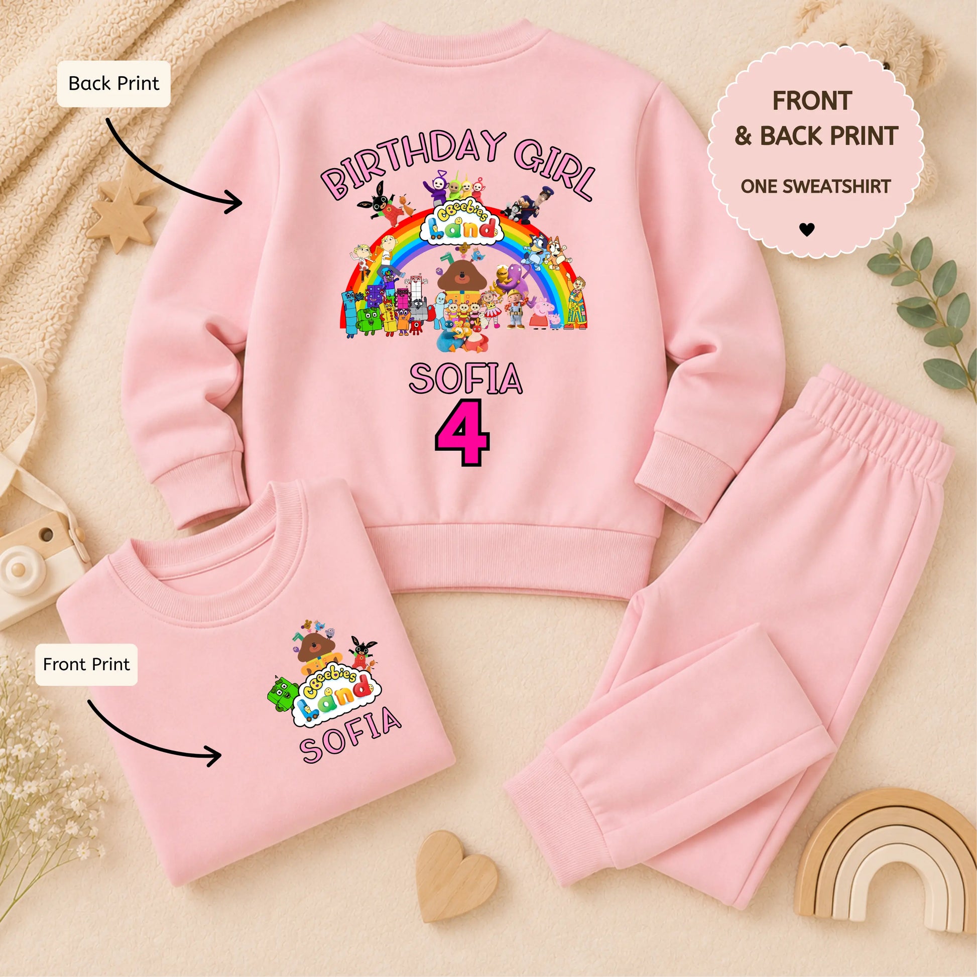 Personalised Girls Birthday Loungewear Set – CBeebies Character Birthday Outfit Sweatshirt & Joggers AishaBaileyDesigns