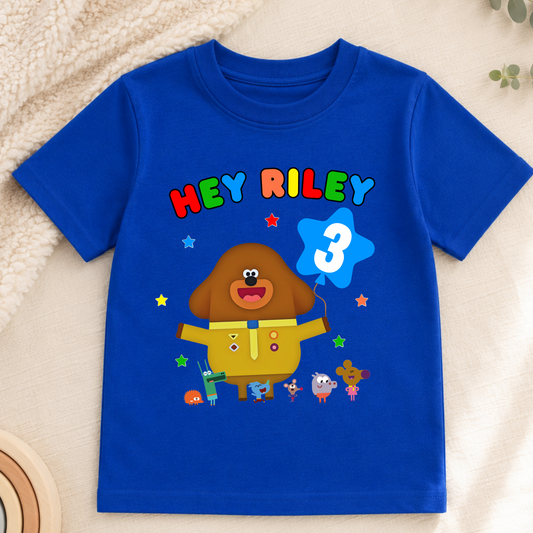 Boys Hey Duggee Birthday T-shirt with Personalisation  - add any name and age