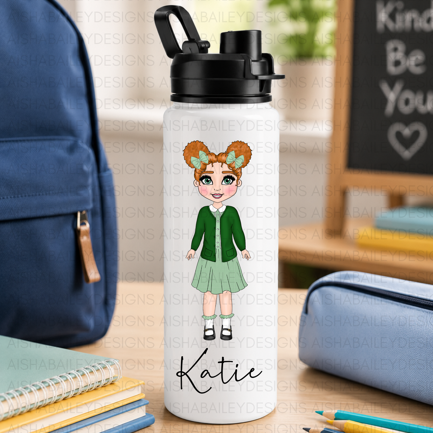 Personalised Back to School Water Bottle for Girls | Custom Kids Water Bottle