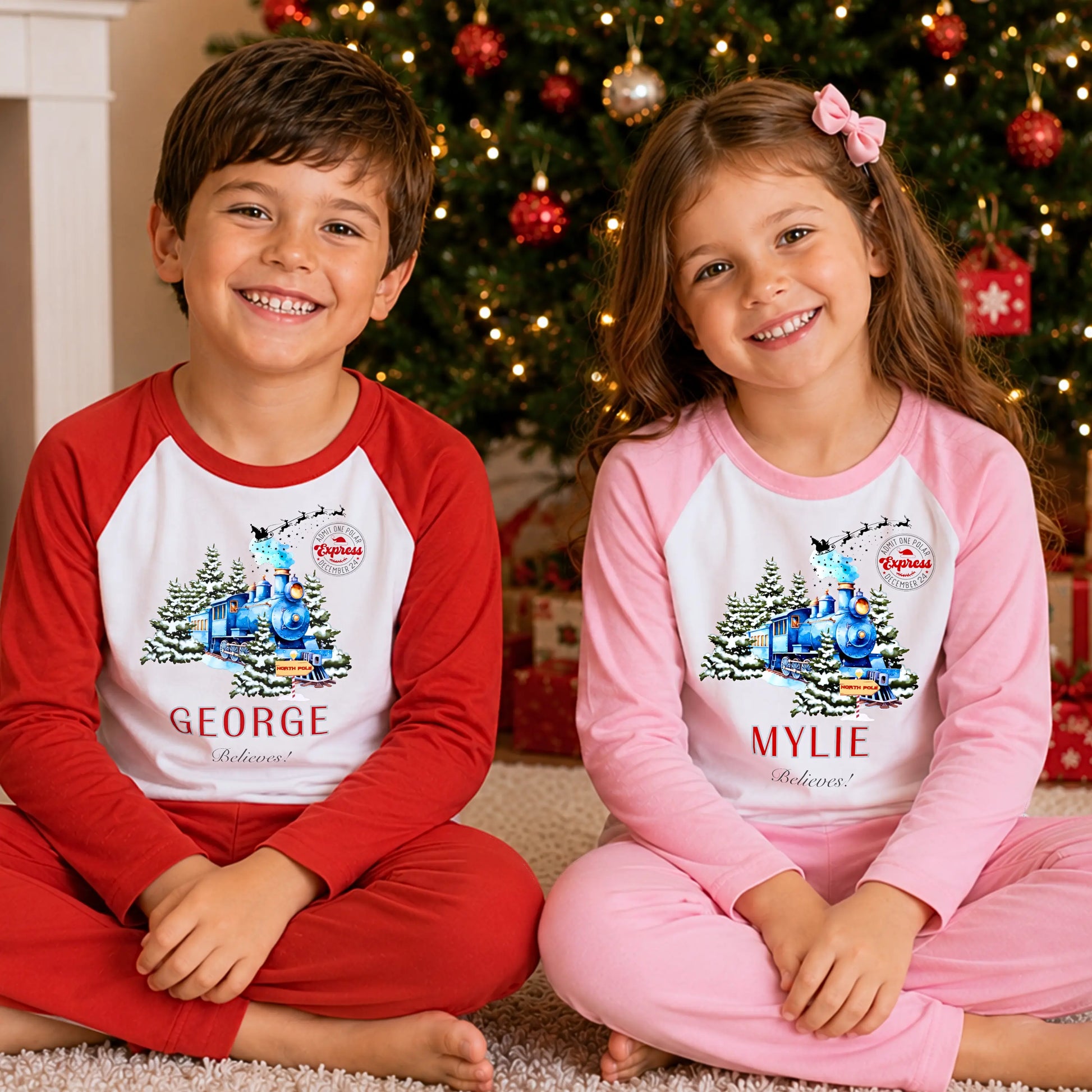 Personalised Polar Express Christmas Pyjamas for Children AishaBaileyDesigns