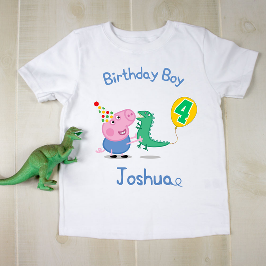 George Pig birthday t-shirt, personalised t-shirt George pig dinosaur, 4th birthday t-shirt, Peppa Pig custom tshirt, boys peppa pig tee