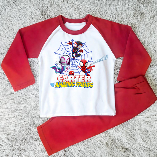 Spidey personalised pyjamas, boys spidey with name, spidey and his amazing friends, superhero custom pjs