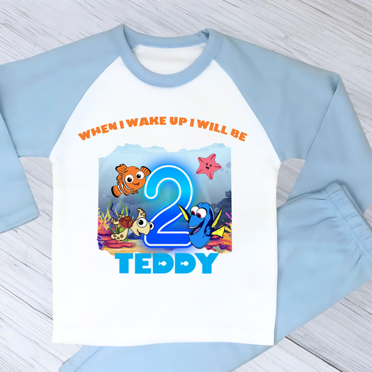 Finding Nemo birthday pyjamas personalised with under the sea theme for boys