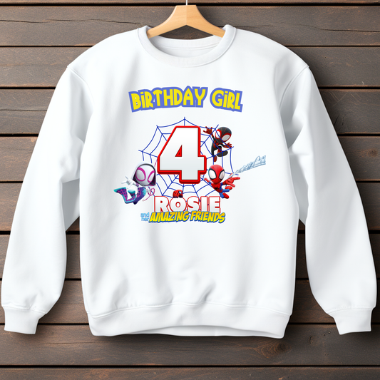 Birthday Sweatshirt - Personalised Girls Spidey and Friends Design for Girls