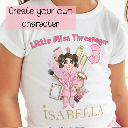 Threenager toddler t-shirt, toddler personalised teeshirt, third birthday tee, personalised 3rd, little miss threenager tee