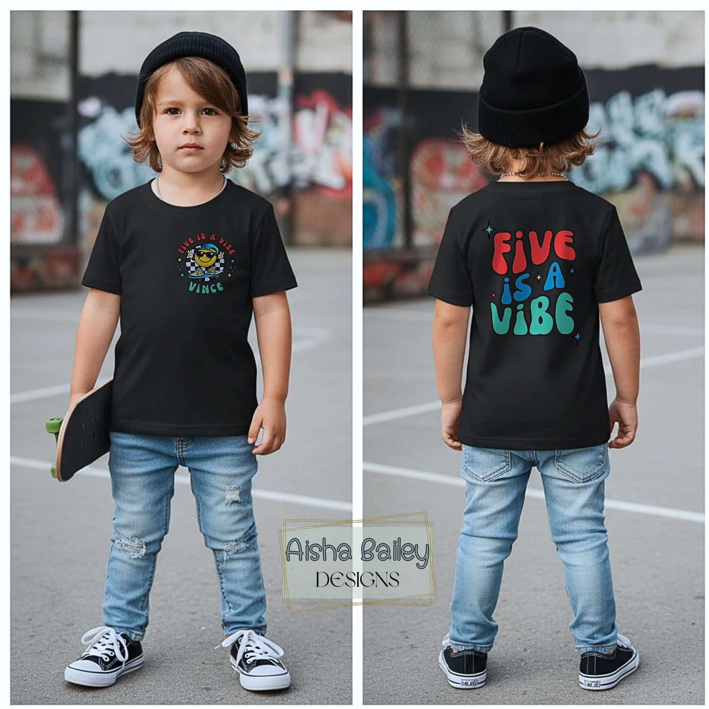 Personalised Boys Five is a Vibe Birthday T-shirt - 5th Birthday Tee - aishabaileydesigns